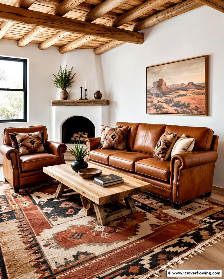 Leather Furniture - 25 Southwest Living Room Ideas for a Cozy Vibe