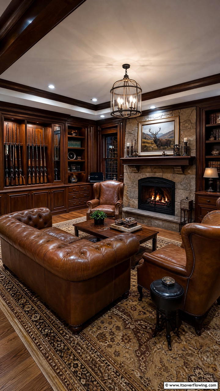 Leather Furniture Accents - 25 Man Cave Gun Room Ideas for the Ultimate Space