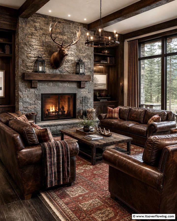 Leather Furniture for Comfort - 25 Hunting Room Ideas for the Ultimate Sportsman’s Retreat