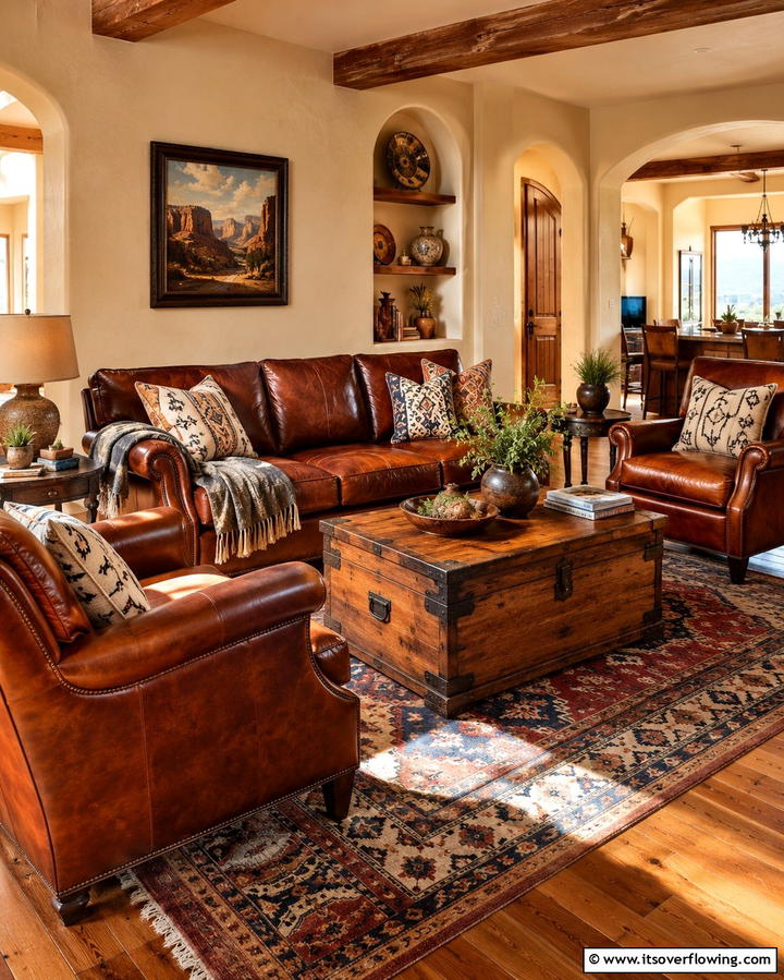 Leather Furniture for Durability and Style - 30 Warm Southwestern Living Room Decor Concepts