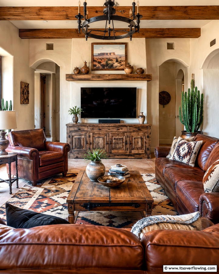 Leather Furniture for Rustic Elegance - 30 Warm Southwestern Living Room Decor Concepts
