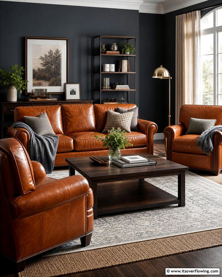 Leather Furniture for Texture - 20 Moody Living Room Ideas for a Dramatic Atmosphere