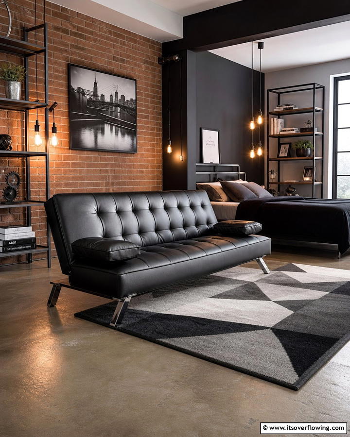 Leather Futon for a Sleek Aesthetic - 20 Futon Bedroom Ideas for a Versatile and Stylish Space