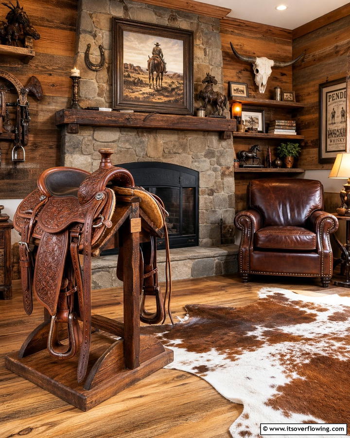 Leather Saddles as Decor - 20 Creative Cowboy Room Decor Ideas for a Rustic Look