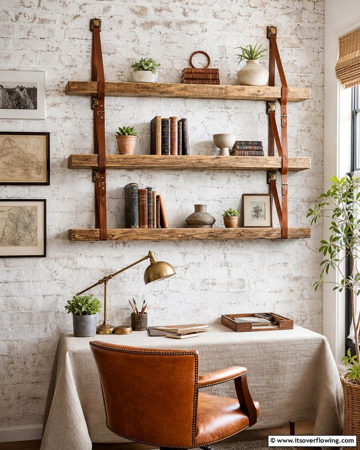 Leather Strap Shelving - 20 Rustic Wall Decor Ideas for a Cozy and Charming Home
