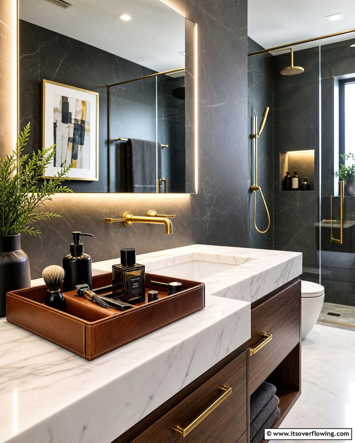 Leather Tray for a Sophisticated Edge - 25 Stylish Bathroom Tray Ideas to Organize and Decorate
