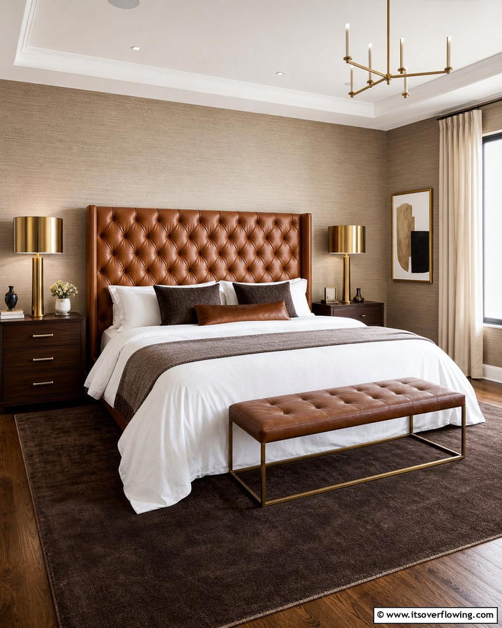 Leather Upholstered Headboards - 25 Brown Bedroom Ideas for a Warm and Cozy Atmosphere
