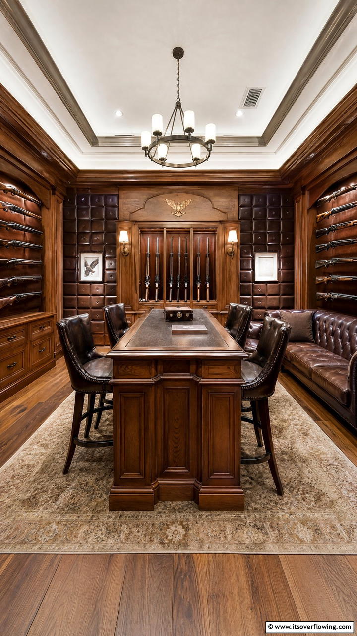 Leather and Wood Accents - 25 Man Cave Gun Room Ideas for the Ultimate Space