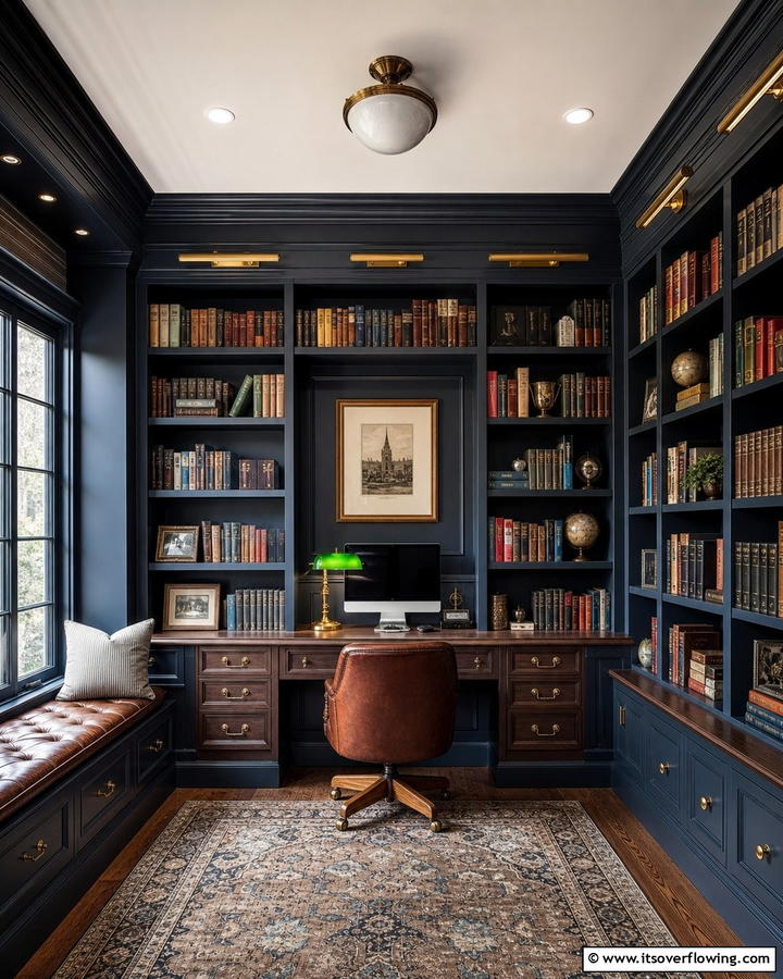 Library Inspired Desk with Surrounding Shelves - 25 Stylish Built-in Desk Ideas for Your Home Office