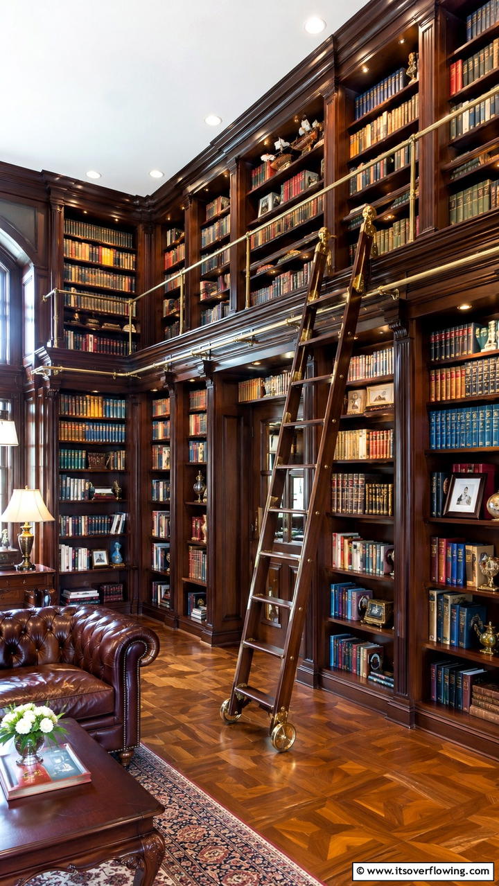 Library Ladder Access to Books - 30 Bookshelf Organization Ideas for Stylish Order