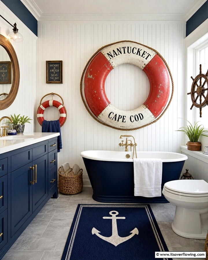 Lifebuoy Decor - 20 Nautical Bathroom Ideas for a Coastal Vibe