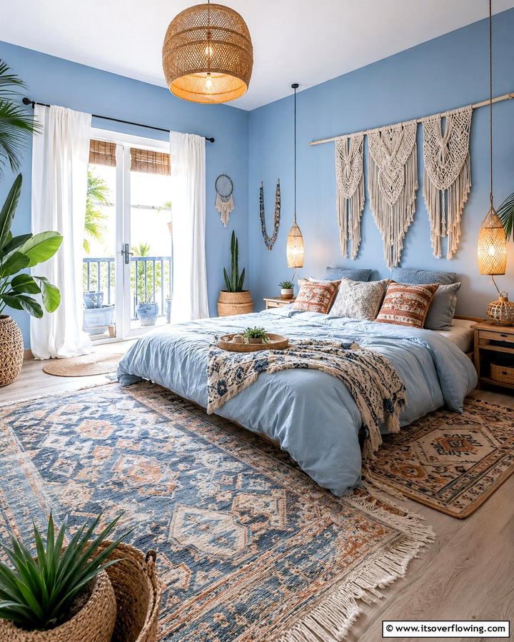 Light Blue Boho Retreat - 25 Light Blue Bedroom Ideas for a Serene Retreat