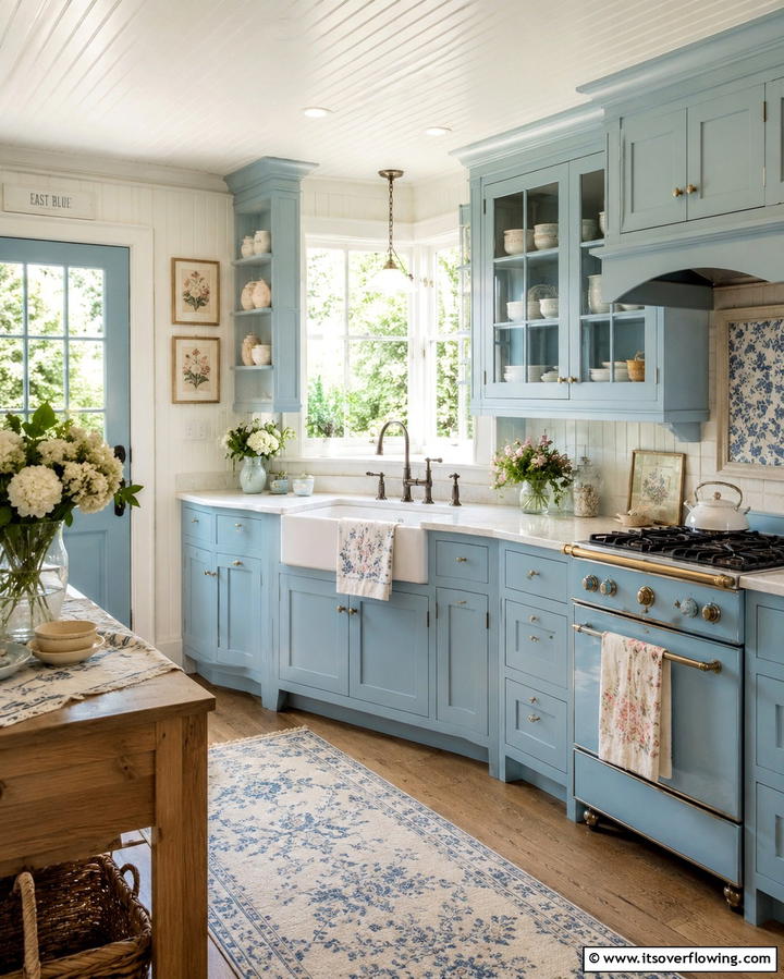 Light Blue Cabinets in a Cottage Style Kitchen - 25 Light Blue Kitchen Cabinets Ideas for a Coastal Vibe