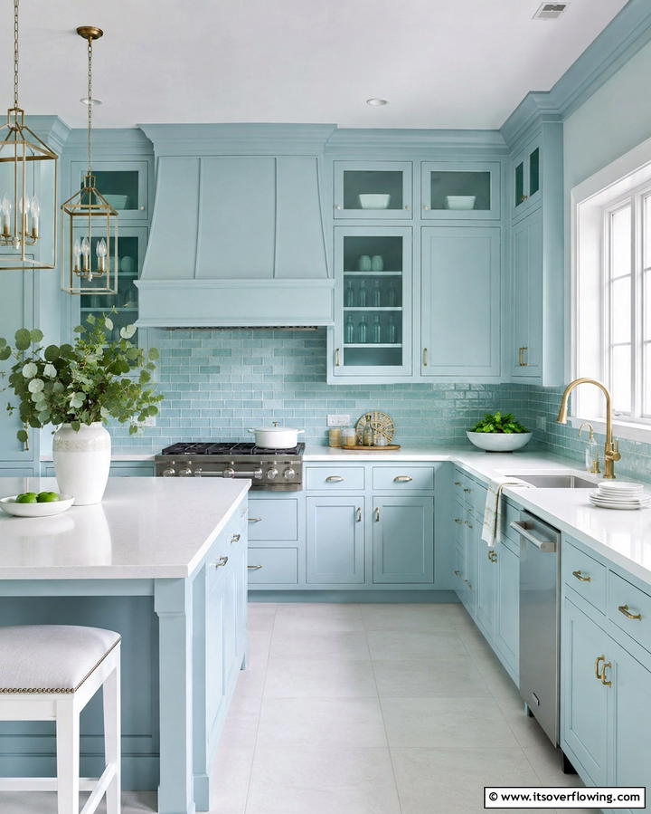 Light Blue Cabinets in a Monochromatic Scheme - 25 Light Blue Kitchen Cabinets Ideas for a Coastal Vibe