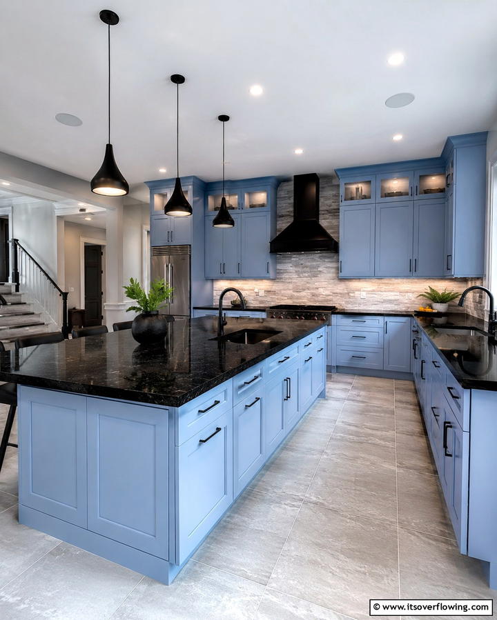 Light Blue Cabinets with Dark CountertopsOne - 25 Light Blue Kitchen Cabinets Ideas for a Coastal Vibe