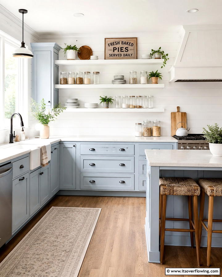 Light Blue Cabinets with Open ShelvingOne - 25 Light Blue Kitchen Cabinets Ideas for a Coastal Vibe