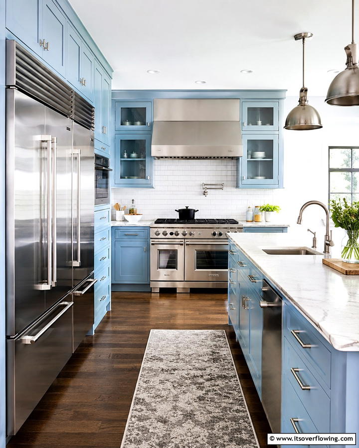 Light Blue Cabinets with Stainless Steel Appliances - 25 Light Blue Kitchen Cabinets Ideas for a Coastal Vibe