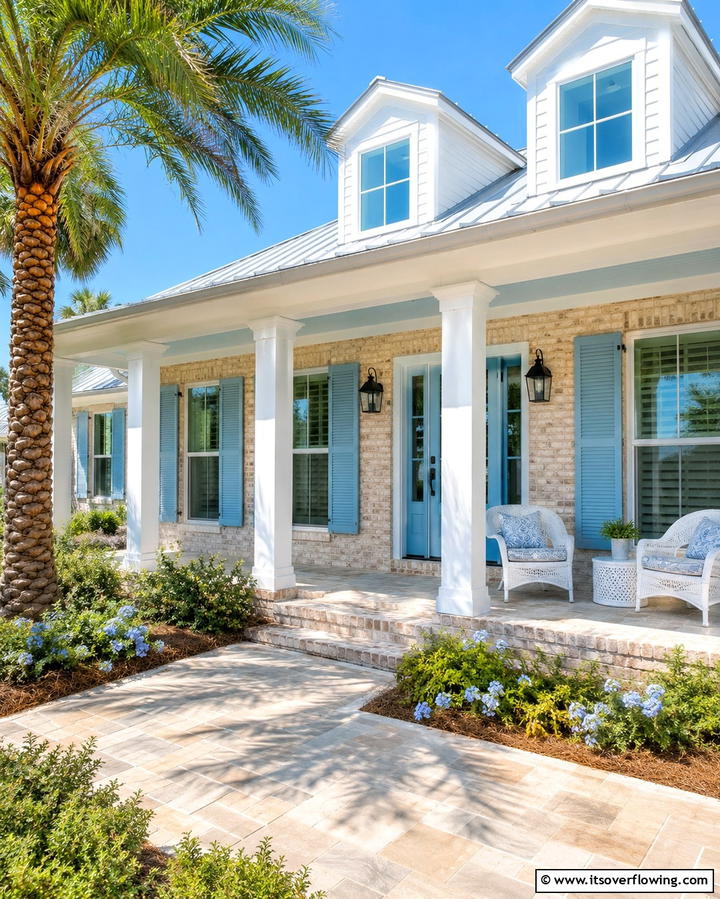 Light Blue Highlights for a Coastal Feel - 30 Warm Blonde Brick House Color Schemes for Modern Homes