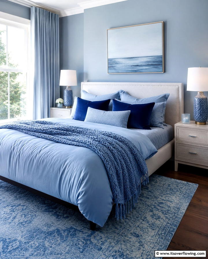 Light Blue Monochrome Layers - 25 Light Blue Bedroom Ideas for a Serene Retreat