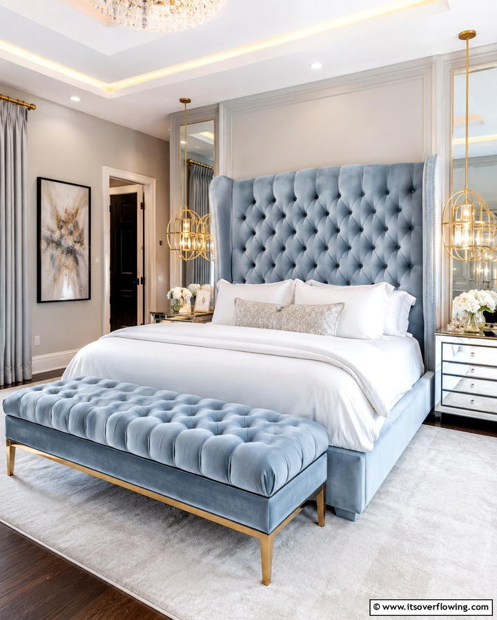 Light Blue Velvet Upholstery - 25 Light Blue Bedroom Ideas for a Serene Retreat