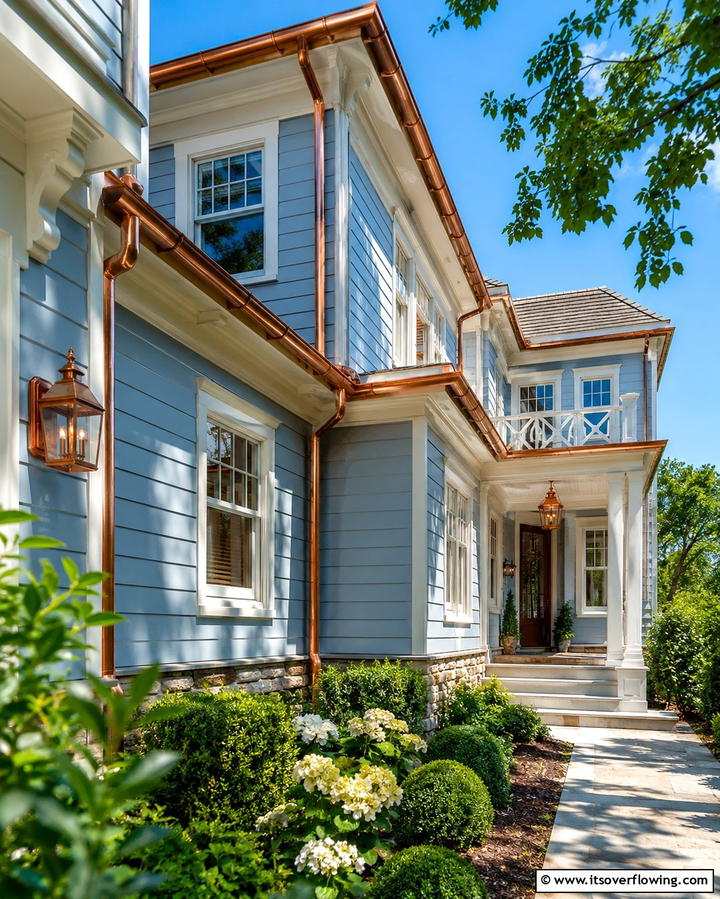 Light Blue with Copper Accents - 25 Light Blue House Exterior Ideas for a Fresh Look