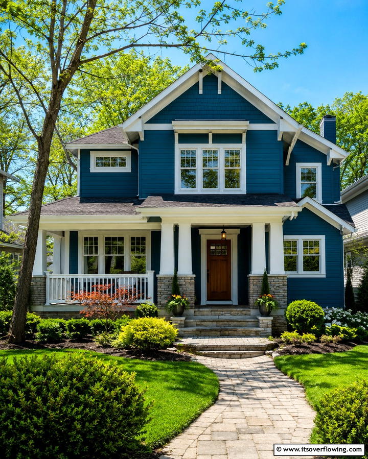 Light Blue with Cream Trim - 30 Serene Blue Exterior House Paint Ideas for Curb Appeal