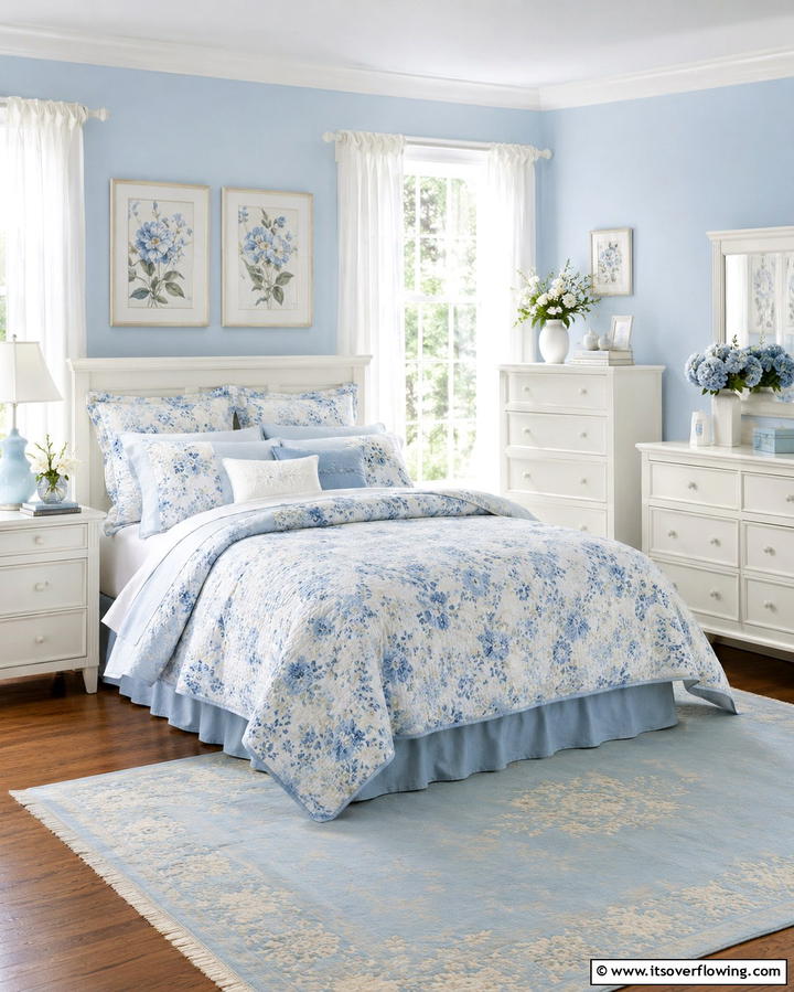 Light Blue with Floral Patterns - 25 Light Blue Bedroom Ideas for a Serene Retreat