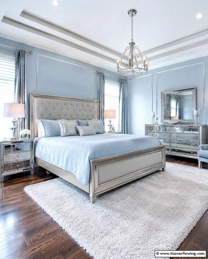 Light Blue with Metallic Accents - 25 Light Blue Bedroom Ideas for a Serene Retreat