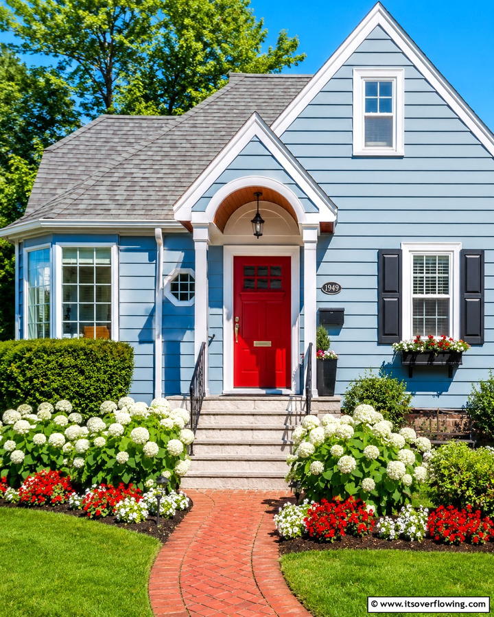 Light Blue with Red Door Accent - 25 Light Blue House Exterior Ideas for a Fresh Look