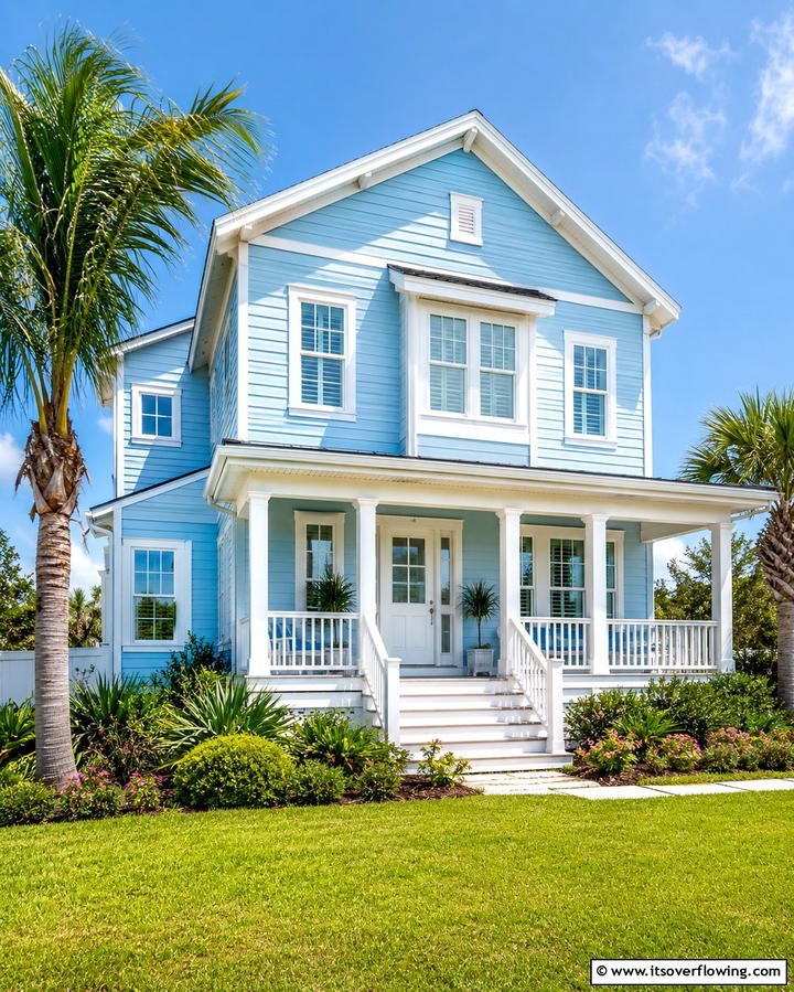 Light Blue with Wood Accents - 25 Light Blue House Exterior Ideas for a Fresh Look