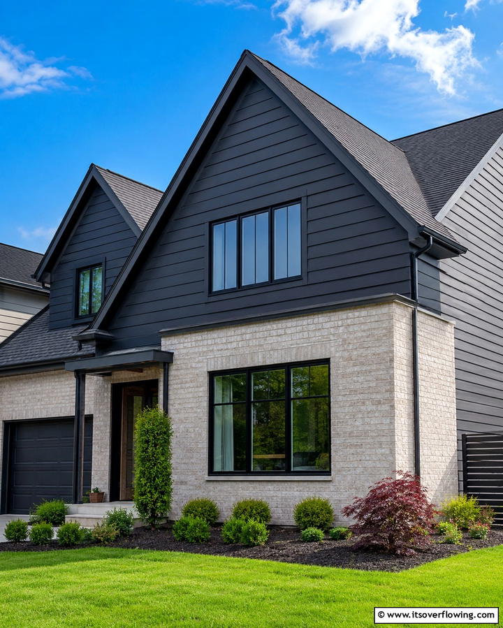 Light Gray Brick with Charcoal Vinyl Siding - 25 Vinyl Siding and Brick Combinations for Curb Appeal