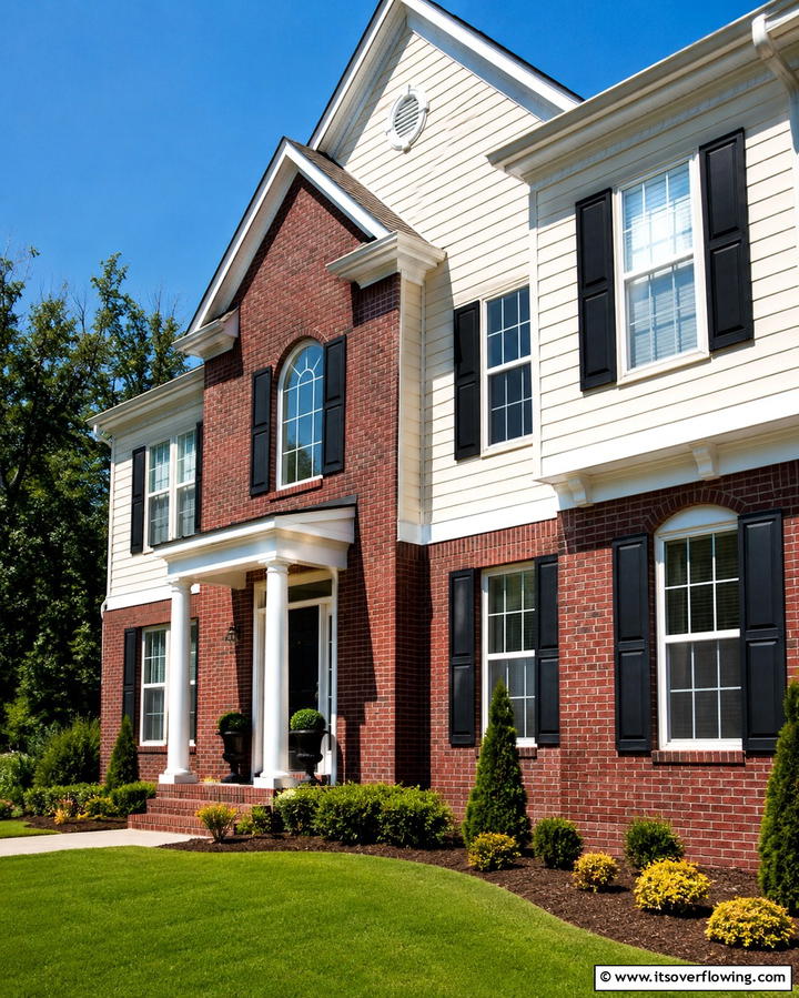 Light Gray Vinyl with Red Brick - 25 Vinyl Siding and Brick Combinations for Curb Appeal