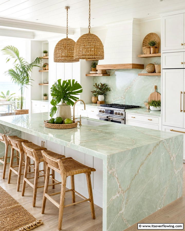 Light Green Marble for a Fresh Look - 20 Green Marble Countertop Design Ideas for Kitchens