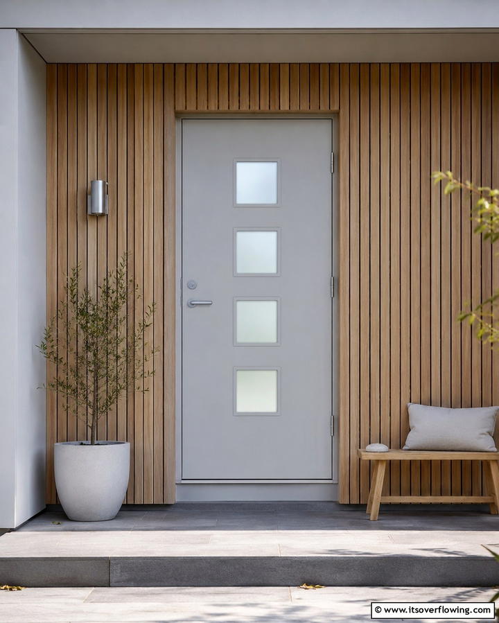Light Grey with Frosted Glass Inserts - 25 Grey Front Door Ideas for a Chic and Modern Entryway