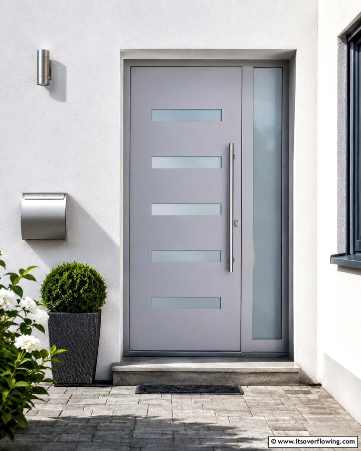 Light Grey with Frosted Glass Panels - 25 Grey Front Door Ideas for a Chic and Modern Entryway