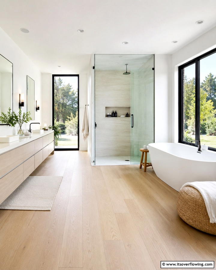 Light Oak for an Airy Feel - 30 Wood Floor Ideas for Bathrooms- Warmth Meets Function