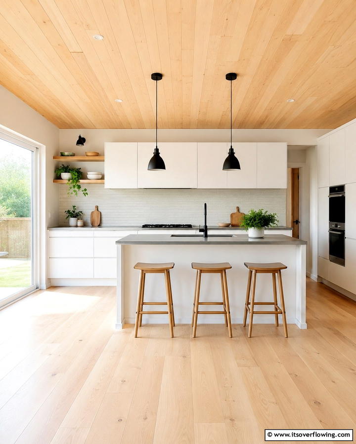 Light Toned Wood Ceilings for Scandinavian Simplicity - 20 Wood Ceiling Kitchen Ideas for a Warm and Inviting Atmosphere