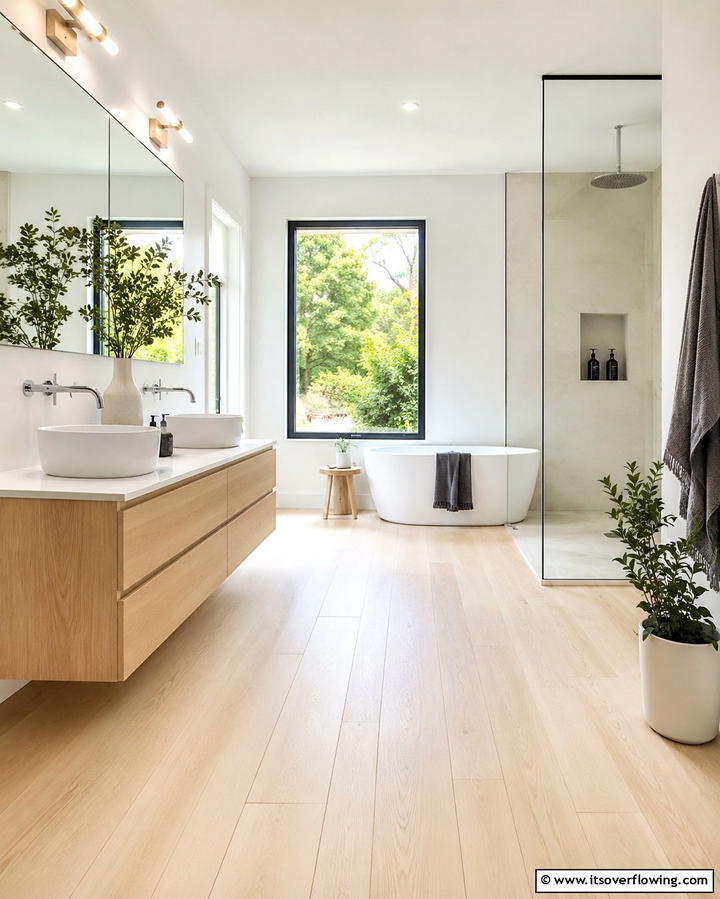 Light Toned Wood for an Airy Feel - 30 Wood Floor Ideas for Bathrooms- Warmth Meets Function
