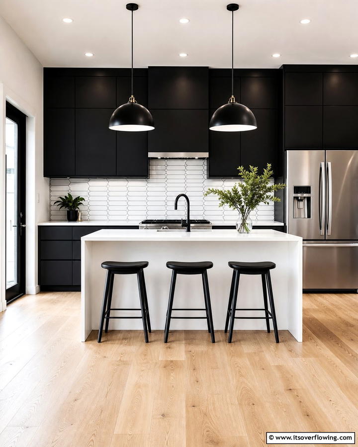 Light Wood Floors in a High Contrast Kitchen - 25 Light Wood Floor Kitchen Ideas for a Bright Space