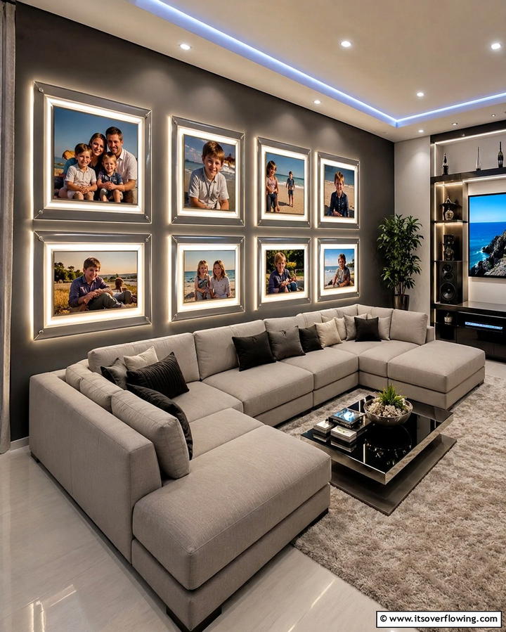 Lighted Display - 30 Family Photo Wall Ideas to Display Memories