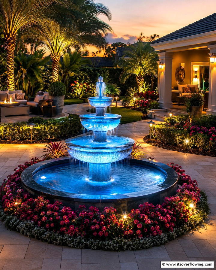 Lighted Fountain - 25 Backyard Fountain Ideas for a Serene Outdoor Space