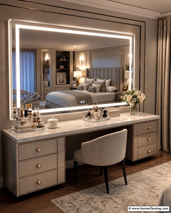 Lighted Vanity Mirror for Better Visibility - 25 Vanity Organization Ideas for a Clutter-Free Space