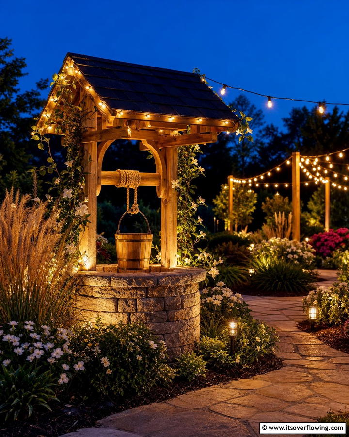 Lighted Wishing Well - 20 Outdoor Wishing Well Garden Ideas for Enchantment