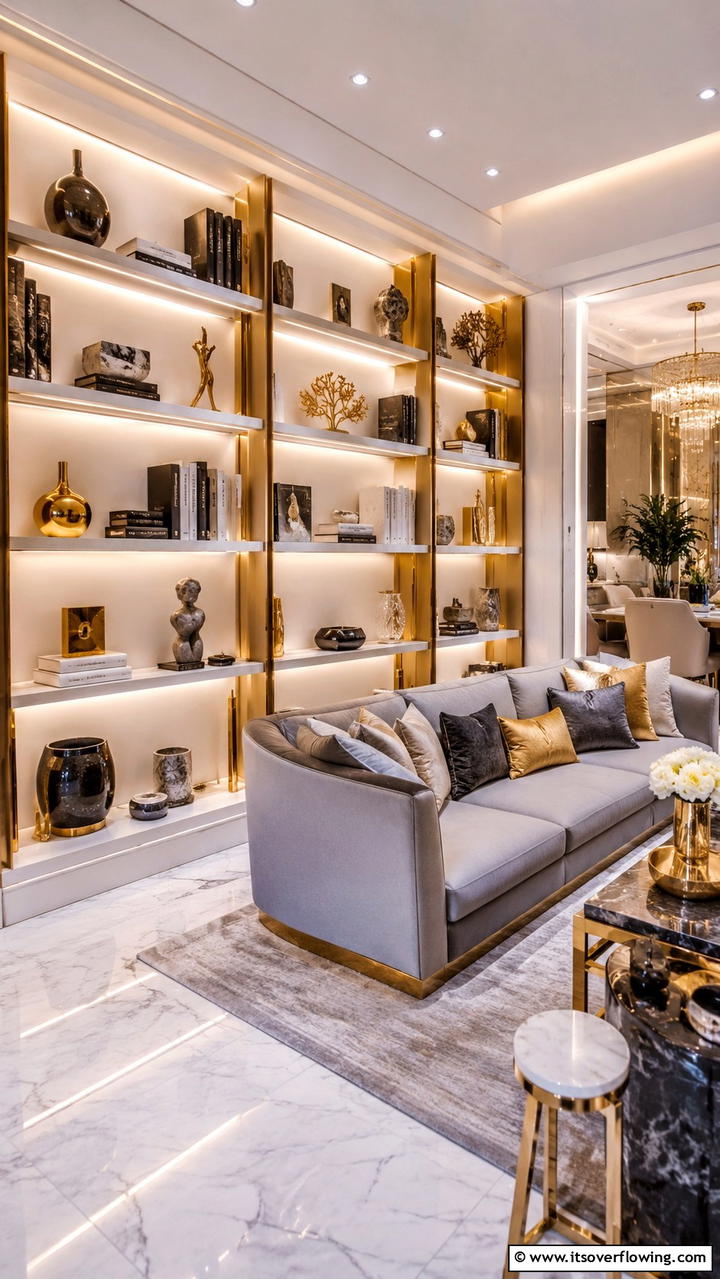 Lighting Enhanced Shelves - 30 Creative Bookshelf Decor Ideas for Organized Living Spaces