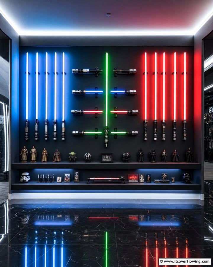 Lightsaber Wall Mounts - 20 Star Wars Man Cave Ideas for Ultimate Fans