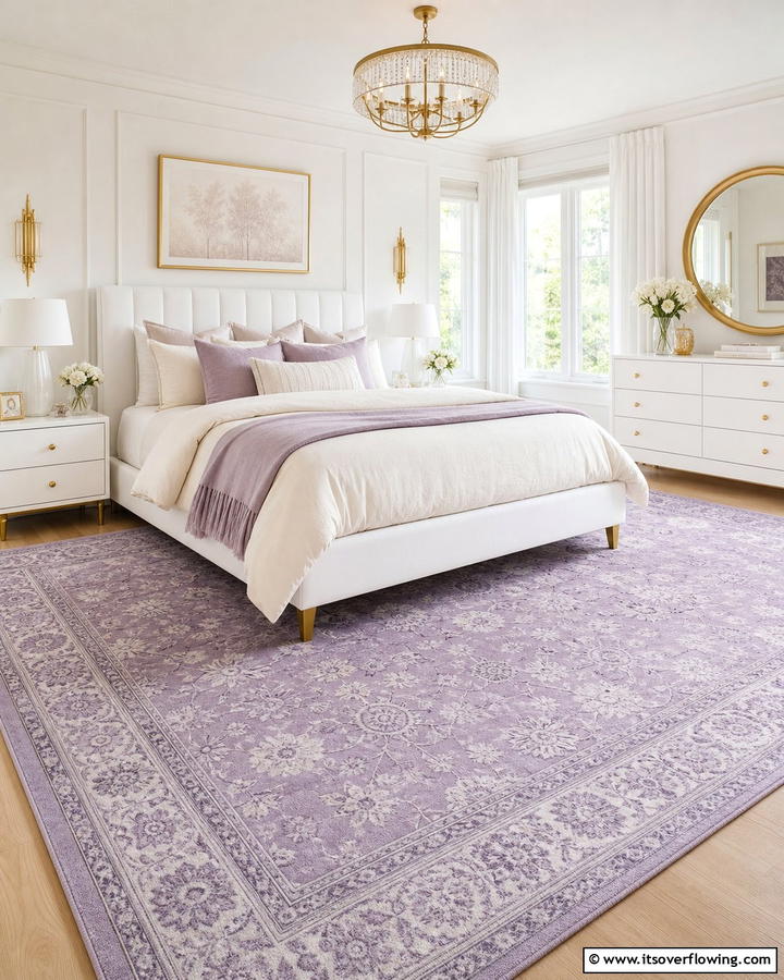 Lilac Area Rug for Subtle Elegance - 20 Lilac Bedroom Ideas for a Serene and Calming Space