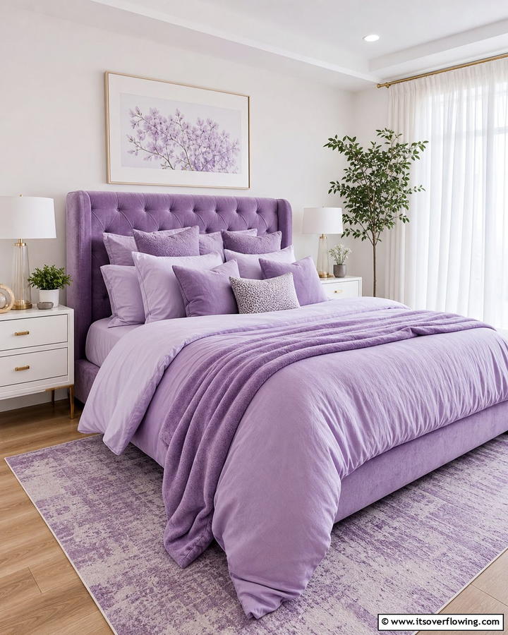 Lilac Bedding and Throw Pillows - 20 Lilac Bedroom Ideas for a Serene and Calming Space
