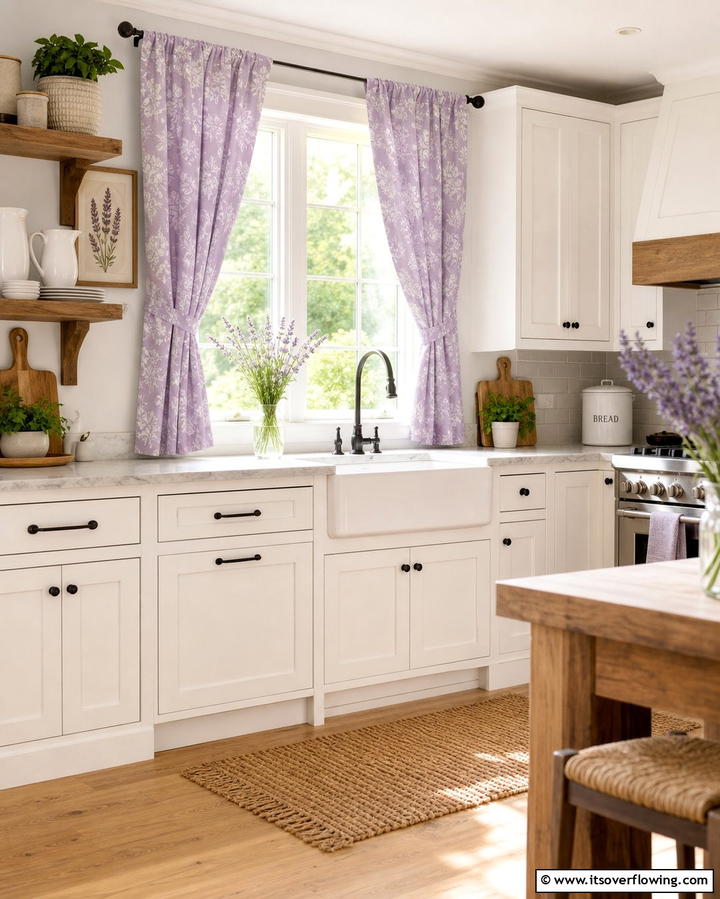 Lilac Curtains for a Soft Accent - 25 Purple Kitchen Ideas for a Bold and Stylish Look