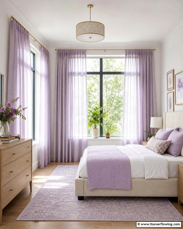 Lilac Curtains for a Soft Touch - 20 Lilac Bedroom Ideas for a Serene and Calming Space