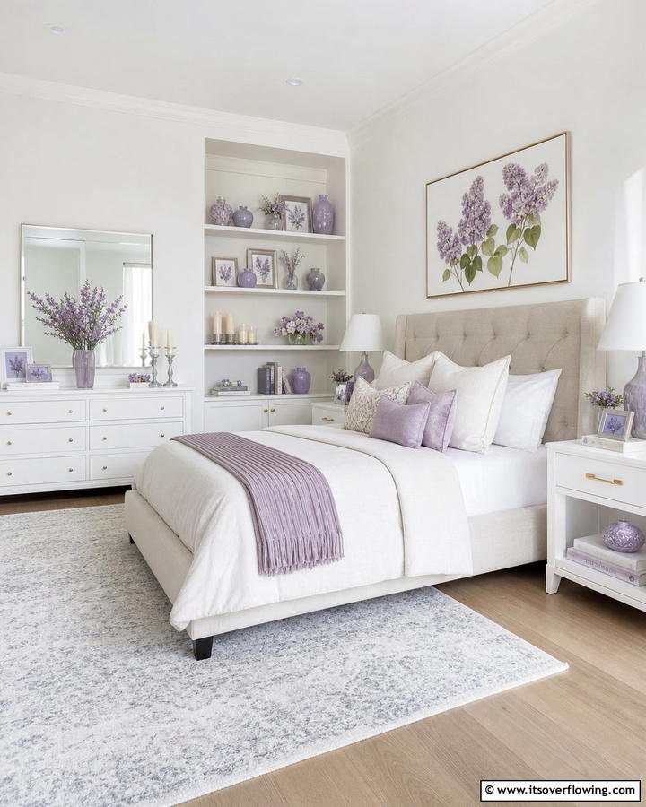 Lilac Decorative Accents - 20 Lilac Bedroom Ideas for a Serene and Calming Space